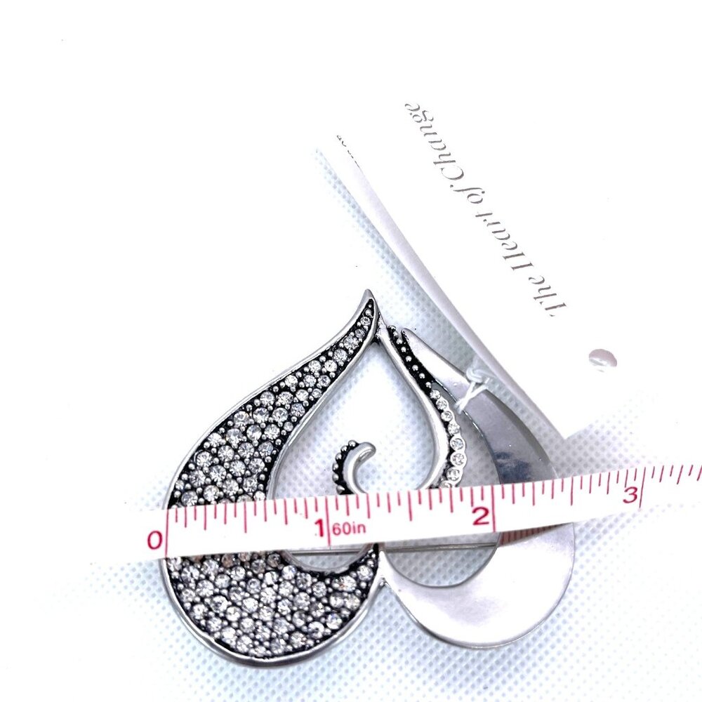 Rhinestone Heart Of Change Brooch Pin Chicos Silver-Tone Fashion Statement NWT - Picture 7 of 10